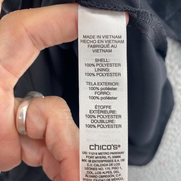 Chicos Top Womens 1 US Medium Black Shimmer Jacquard Layered 3/4 Roll Tab Sleeve - Picture 6 of 10